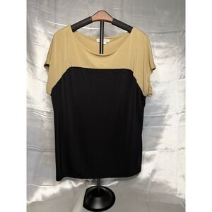 Liz Claiborne Colorblock Blouse Tan Black Minimalist Work Top XL Quiet Luxury